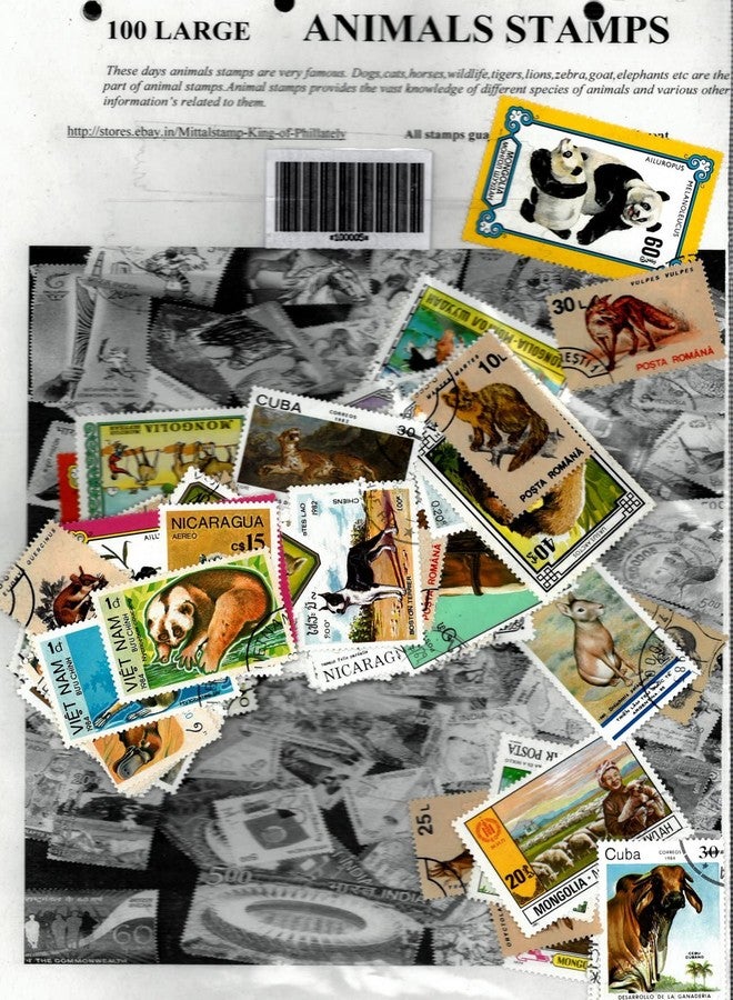 Prizm Mittalstamps 100 Different Stamps On Animals Used Cto Beautiful All Large Stamps - Image 1